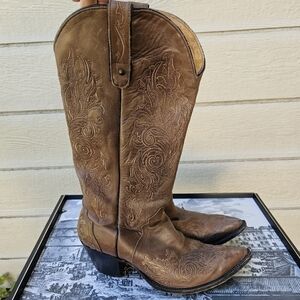Sterling River brown embroidered leather cowboy western boots US 9.5B